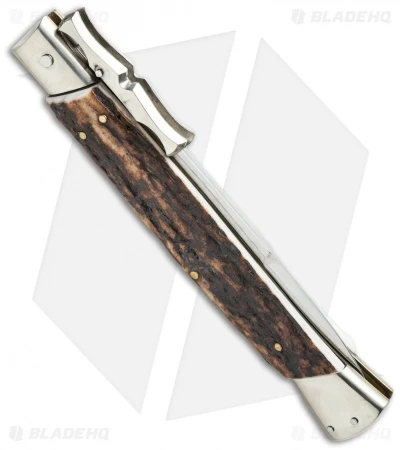 AGA Campolin 13" Bat Swinguard Automatic Knife Stag Horn (5.75" Satin Bayo) 2 AGA Campolin 13" Bat Swinguard Automatic Knife Stag Horn (5.75" Satin Bayo) - Image 2