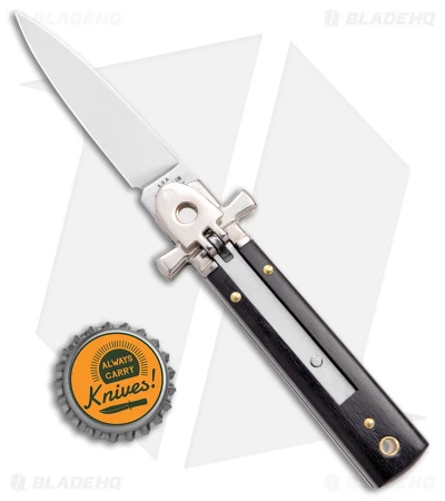 AGA 6" Lever Lock Automatic Italian Knife Ebony W/Cross Bolsters (2.5" Polish) 4 AGA 6" Lever Lock Automatic Italian Knife Ebony W/Cross Bolsters (2.5" Polish) - Image 4