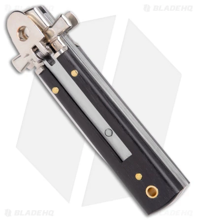 AGA 6" Lever Lock Automatic Italian Knife Ebony W/Cross Bolsters (2.5" Polish) 2 AGA 6" Lever Lock Automatic Italian Knife Ebony W/Cross Bolsters (2.5" Polish) - Image 2