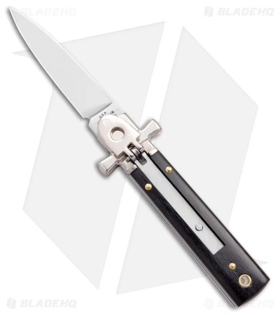 AGA 6" Lever Lock Automatic Italian Knife Ebony W/Cross Bolsters (2.5" Polish) 1 AGA 6" Lever Lock Automatic Italian Knife Ebony W/Cross Bolsters (2.5" Polish)