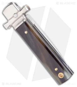 AGA 6" Lever Lock Automatic Italian Knife Horn W/Cross Bolsters (2.5" Satin) -AGA Campolin Shop AGA 6in LL Horn Auto Cross Bolsters Satin BHQ 177246 jr side