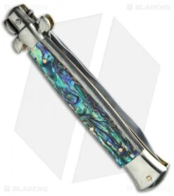 AGA Campolin 10" Italian Stiletto Automatic Abalone (4.5" Satin Kriss) -AGA Campolin Shop AGA Campolin 10in Stiletto Abalone Satin Kriss BP 19132 jr side