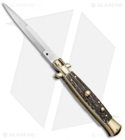 AGA Campolin 10" Italian Stiletto Picklock Automatic Brass/Stag (4.5" Bayonet) 1 AGA Campolin 10" Italian Stiletto Picklock Automatic Brass/Stag (4.5" Bayonet)