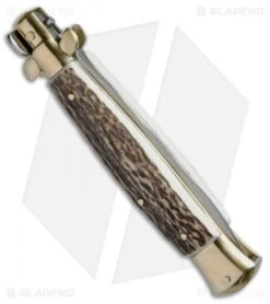 AGA Campolin 10" Italian Stiletto Picklock Automatic Brass/Stag (4.5" Kriss) 5 AGA Campolin 10" Italian Stiletto Picklock Automatic Brass/Stag (4.5" Kriss) -AGA Campolin Shop AGA Campolin 10in Stiletto Stag Horn Kriss BP 19125 jr side