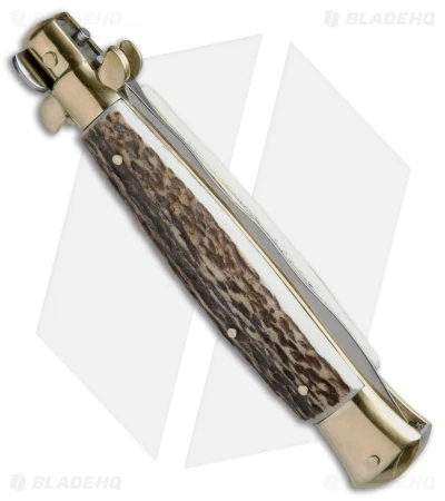 AGA Campolin 10" Italian Stiletto Picklock Automatic Brass/Stag (4.5" Kriss) 3 AGA Campolin 10" Italian Stiletto Picklock Automatic Brass/Stag (4.5" Kriss) - Image 3
