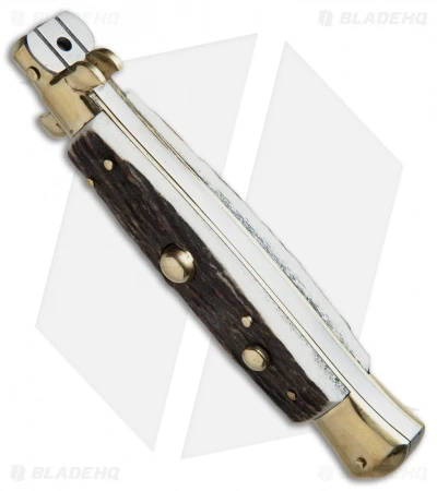 AGA Campolin 10" Italian Stiletto Picklock Automatic Brass/Stag (4.5" Kriss) 2 AGA Campolin 10" Italian Stiletto Picklock Automatic Brass/Stag (4.5" Kriss) - Image 2