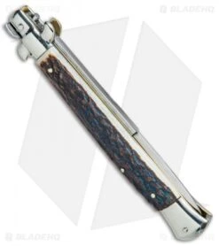 AGA Campolin 11" Picklock Automatic Italian Stiletto Stag (5" Satin) 2017 -AGA Campolin Shop AGA Campolin 11in Picklock Italian Stiletto Stag Horn Satin BHQ 78222 jr side