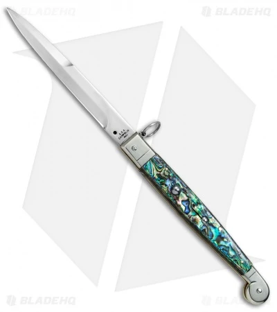 AGA Campolin 9" Sicilian Ring Pull Automatic Knife Abalone (5.5" Satin Bayo) -AGA Campolin Shop AGA Campolin 12in Sicilian Lever Lock Ring Pull Abalone Bayonet BP 27798 jr