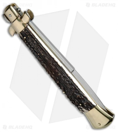 AGA Campolin 15" Auto Italian Stiletto Knife Stag Horn/Brass (7" Satin Bayo) 3 AGA Campolin 15" Auto Italian Stiletto Knife Stag Horn/Brass (7" Satin Bayo) - Image 3