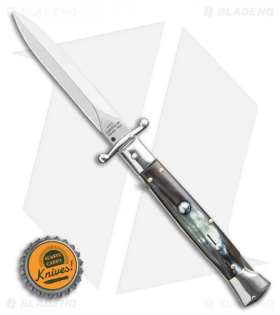 AGA Campolin 9" Swinguard Automatic Knife Brazilian Horn (5.75" Satin Dagger) 4 AGA Campolin 9" Swinguard Automatic Knife Brazilian Horn (5.75" Satin Dagger) - Image 4
