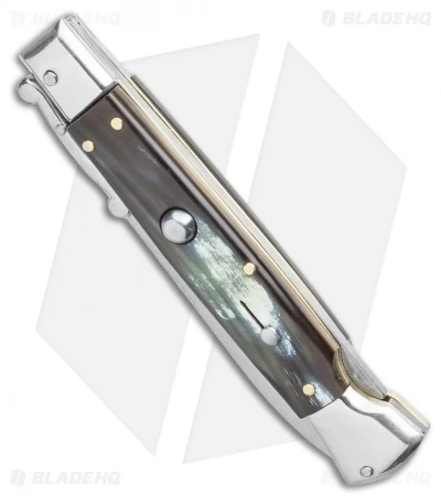 AGA Campolin 9" Swinguard Automatic Knife Brazilian Horn (5.75" Satin Dagger) 2 AGA Campolin 9" Swinguard Automatic Knife Brazilian Horn (5.75" Satin Dagger) - Image 2