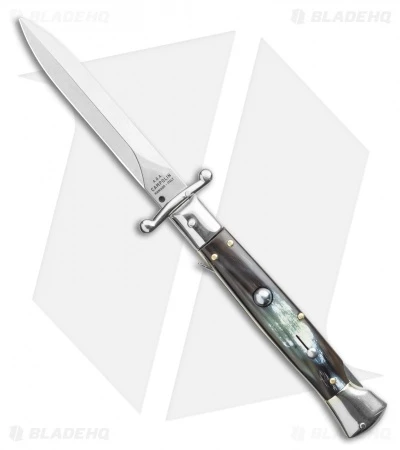 AGA Campolin 9" Swinguard Automatic Knife Brazilian Horn (5.75" Satin Dagger) 1 AGA Campolin 9" Swinguard Automatic Knife Brazilian Horn (5.75" Satin Dagger)