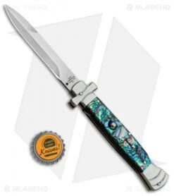AGA Campolin 9" Maltese Cross Bayonet Italian Stiletto Knife Abalone (4" Satin) -AGA Campolin Shop AGA Campolin 9in Bayo Italian Stiletto Auto Abalone Satin BP 28947 jr bottlecap