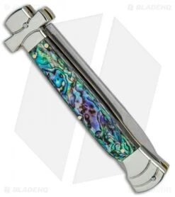 AGA Campolin 9" Maltese Cross Bayonet Italian Stiletto Knife Abalone (4" Satin) -AGA Campolin Shop AGA Campolin 9in Bayo Italian Stiletto Auto Abalone Satin BP 28947 jr side