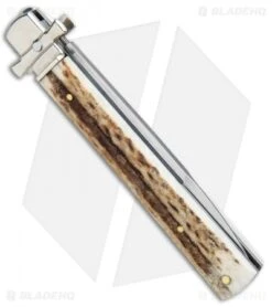 AGA Campolin 9" Dominus Leverlock Automatic Knife Stag (4" Satin) -AGA Campolin Shop AGA Campolin 9in Dominus LL Auto Stag Satin GO DOM23 HB BHQ 97992 jr side