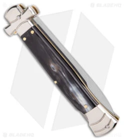 AGA Campolin 9" Maltese Cross Stiletto Automatic Knife Horn (4" Satin Bayo) -AGA Campolin Shop AGA Campolin 9in Maltese Cross Stiletto Auto Horn Bayo BHQ 177244 jr side