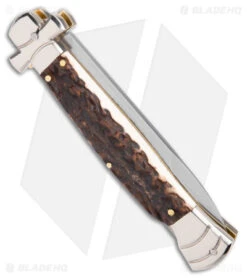 AGA Campolin 9" Maltese Cross Stiletto Automatic Knife Stag Horn (4" Polish) 6 AGA Campolin 9" Maltese Cross Stiletto Automatic Knife Stag Horn (4" Polish) -AGA Campolin Shop AGA Campolin 9in Maltese Cross Stiletto Auto Stag Horn Bayo BHQ 50662 jr side