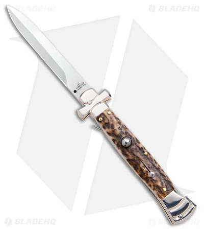 AGA Campolin 9" Maltese Cross Stiletto Automatic Knife Stag Horn (4" Polish) 1 AGA Campolin 9" Maltese Cross Stiletto Automatic Knife Stag Horn (4" Polish)