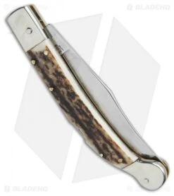 AGA Campolin 9" Sahara Italian Stiletto Lockback Automatic Stag (3.8" Mirror) -AGA Campolin Shop AGA Campolin 9in Sahara Italian Stiletto LB Stag Mirror BHQ 74051 jr side