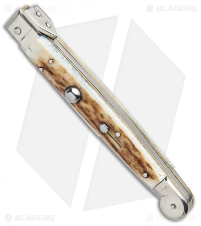 AGA Campolin 9" Sicilian Picklock Auto Sillito Knife Stag (4.1" Satin Bayo) 2 AGA Campolin 9" Sicilian Picklock Auto Sillito Knife Stag (4.1" Satin Bayo) - Image 2