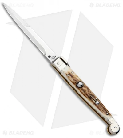 AGA Campolin 9" Sicilian Picklock Auto Sillito Knife Stag (4.1" Satin Bayo) 1 AGA Campolin 9" Sicilian Picklock Auto Sillito Knife Stag (4.1" Satin Bayo)