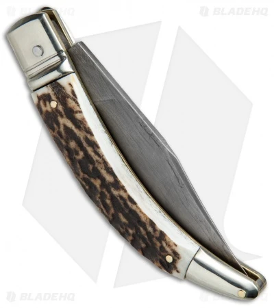 AGA Campolin Diana Lever Lock Automatic Knife Stag Horn (3.75" Damascus) 3 AGA Campolin Diana Lever Lock Automatic Knife Stag Horn (3.75" Damascus) - Image 3