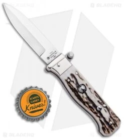 AGA Campolin Piccolo Italian Stiletto Automatic Knife Stag (2.8" Satin) -AGA Campolin Shop AGA Campolin Piccolo Italian Stiletto Auto Stag Satin BHQ 94619 jr bottlecap