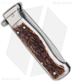 AGA Campolin Piccolo Italian Stiletto Automatic Knife Stag (2.8" Satin) -AGA Campolin Shop AGA Campolin Piccolo Italian Stiletto Auto Stag Satin BHQ 94619 jr side