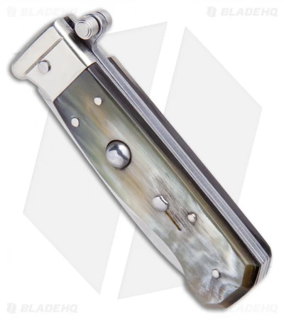 AGA Campolin Piccolo Italian Stiletto Automatic Knife Brazilian Horn(2.8" Satin) 2 AGA Campolin Piccolo Italian Stiletto Automatic Knife Brazilian Horn(2.8" Satin) - Image 2
