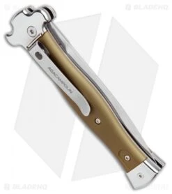 AGA Campolin Zero Dagger Leverlock Automatic Knife Green Aluminum (3.75" Satin) -AGA Campolin Shop AGA Campolin Zero Dagger LL Auto Green Alum Satin AGA01ALOD LD BHQ 99415 jr side