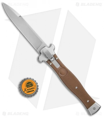 AGA Campolin Zero Italian Leverlock Automatic Knife Brown G-10 (3.75" Satin) 4 AGA Campolin Zero Italian Leverlock Automatic Knife Brown G-10 (3.75" Satin) - Image 4