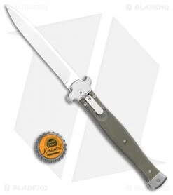 AGA Campolin Zero+ Italian Leverlock Automatic Knife OD Grn G-10 (4.5"Sat Bayo) -AGA Campolin Shop AGA Campolin Zero Plus Italian LL Auto OD Green G 10 Satin Bayo AGA02V SB BHQ 108800 jr bottlecap