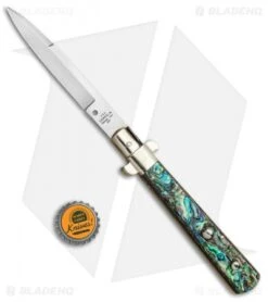 AGA Campolin 11" Frosolone Bayonet Stiletto Automatic Knife Abalone (5" Satin) -AGA Campolin Shop AGA Frosolone Abalonel 11in Bayo BP 29299 jr bottlecap 2