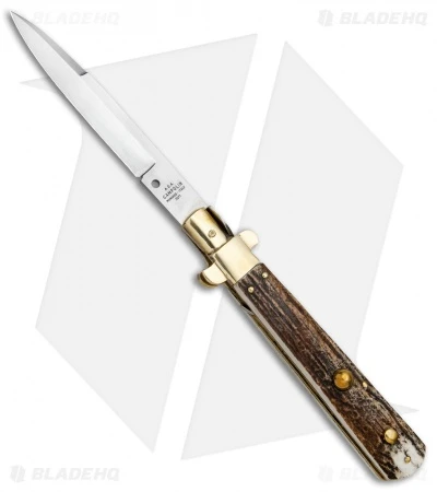 AGA Campolin 11" Frosolone Bayonet Stiletto Auto Knife Stag/Brass (5" Satin) 1 AGA Campolin 11" Frosolone Bayonet Stiletto Auto Knife Stag/Brass (5" Satin)