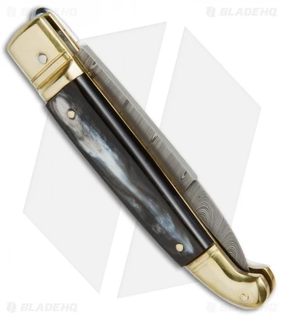 AGA Campolin Brass Lever Lock Automatic Knife Dark Horn (3.75" Damascus) 2 AGA Campolin Brass Lever Lock Automatic Knife Dark Horn (3.75" Damascus) - Image 2