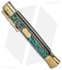 AGA Campolin 13" Bat Swinguard Automatic Brass/Abalone (5.75" Satin Dagger) 5 AGA Campolin 13" Bat Swinguard Automatic Brass/Abalone (5.75" Satin Dagger) -AGA Campolin Shop aga 13in swing bat abalone dagger br bottom cm