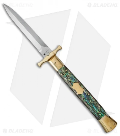 AGA Campolin 13" Bat Swinguard Automatic Brass/Abalone (5.75" Satin Dagger) -AGA Campolin Shop aga 13in swing bat abalone dagger br cm