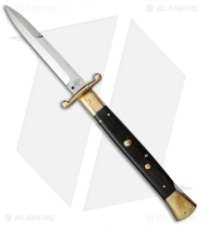 AGA Campolin 13" Swinguard Automatic Knife Brass/Ebony Wood (5.75" Satin Bayo) 1 AGA Campolin 13" Swinguard Automatic Knife Brass/Ebony Wood (5.75" Satin Bayo)