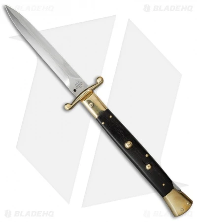 AGA Campolin 13" Swinguard Automatic Knife Brass/Ebony Wood (5.75" Satin Dagger) 1 AGA Campolin 13" Swinguard Automatic Knife Brass/Ebony Wood (5.75" Satin Dagger)