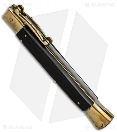 AGA Campolin 13" Swinguard Automatic Knife Brass/Ebony Wood (5.75" Satin Dagger) 3 AGA Campolin 13" Swinguard Automatic Knife Brass/Ebony Wood (5.75" Satin Dagger) - Image 3