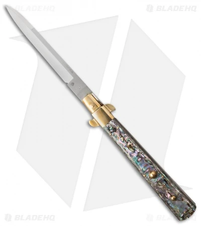 AGA Campolin 13" Italian Frosolone Automatic Knife Brass/Abalone (Bayonet) 1 AGA Campolin 13" Italian Frosolone Automatic Knife Brass/Abalone (Bayonet)