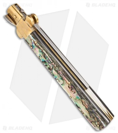 AGA Campolin 13" Italian Frosolone Automatic Knife Brass/Abalone (Bayonet) 2 AGA Campolin 13" Italian Frosolone Automatic Knife Brass/Abalone (Bayonet) - Image 2