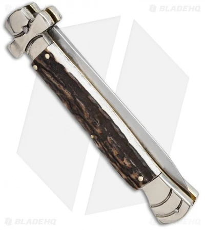 AGA Campolin 9" Maltese Cross Stiletto Automatic Stag Horn (4" Satin Dagger) 2 AGA Campolin 9" Maltese Cross Stiletto Automatic Stag Horn (4" Satin Dagger) - Image 2