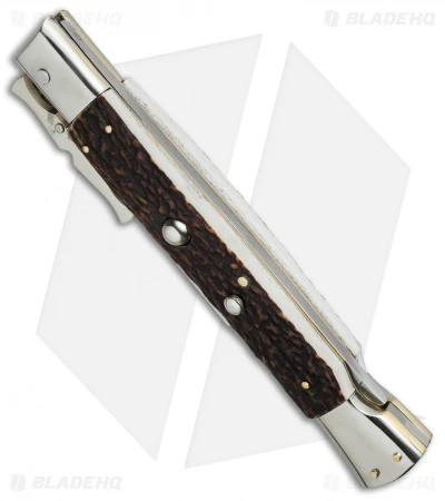 AGA Campolin 13" Bat Swinguard Automatic Knife Stag Horn (5.75" Satin Bayo) 2 AGA Campolin 13" Bat Swinguard Automatic Knife Stag Horn (5.75" Satin Bayo) - Image 2