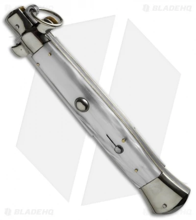 AGA Campolin 15" Ring Pull Automatic Italian Stiletto White (7" Satin Bayo) 2 AGA Campolin 15" Ring Pull Automatic Italian Stiletto White (7" Satin Bayo) - Image 2