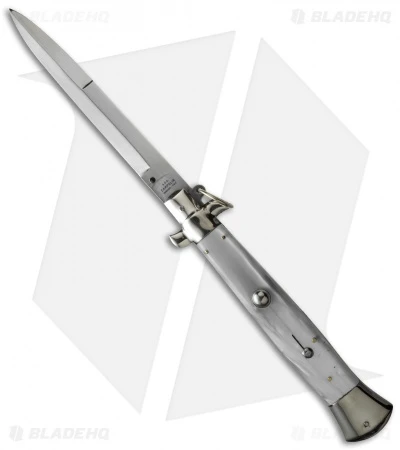 AGA Campolin 15" Ring Pull Automatic Italian Stiletto White (7" Satin Bayo) 1 AGA Campolin 15" Ring Pull Automatic Italian Stiletto White (7" Satin Bayo)