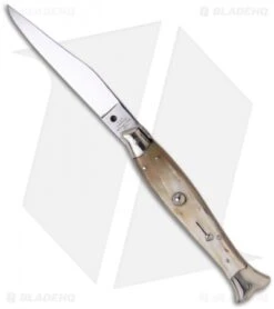 AGA Campolin 10" Automatic Fishtail Picklock Knife Honey Horn (4.5" Satin Bayo)