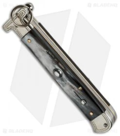 AGA Campolin 9" Francese Ring Pull Automatic Knife Dark Horn (3.7" Satin Flat) -AGA Campolin Shop aga campolin francese engraved dark bottom cm