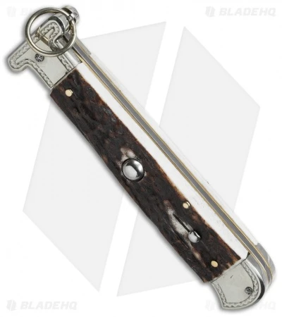 AGA Campolin 9" Francese Ring Pull Automatic Knife Stag Horn (3.7" Satin Flat) 3 AGA Campolin 9" Francese Ring Pull Automatic Knife Stag Horn (3.7" Satin Flat) - Image 3