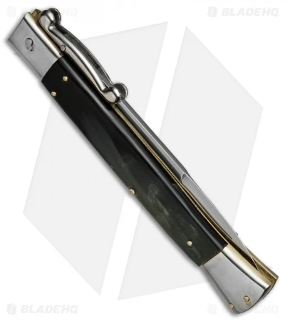 AGA Campolin 13" Swinguard Automatic Knife Dark Horn (5.75" Satin Bayo) 3 AGA Campolin 13" Swinguard Automatic Knife Dark Horn (5.75" Satin Bayo) - Image 3